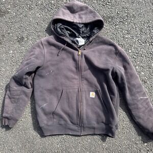 Vintage Carhartt Distressed Zip Thermal Lined Hoodie Sweatshirt Oversized L Fade